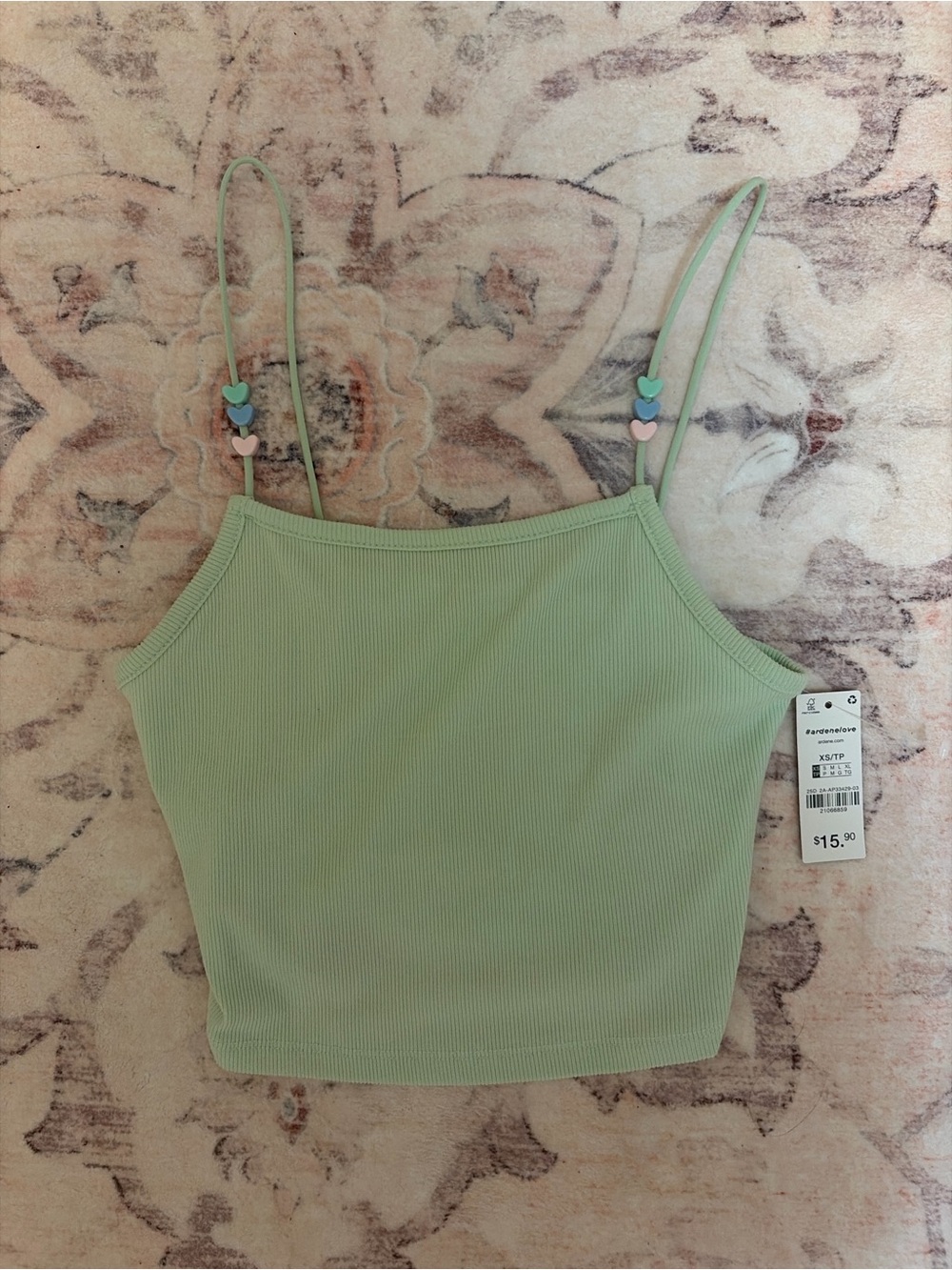 Green Cami with Heart-Accent Straps